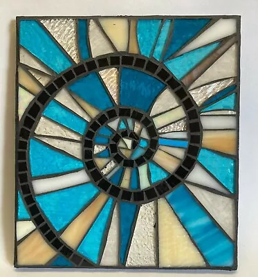 Buy M020 Glass Mosaic Wall Art Picture 22cm X 19cm Abstract Spiral Teal Cream Clear • 25.50£