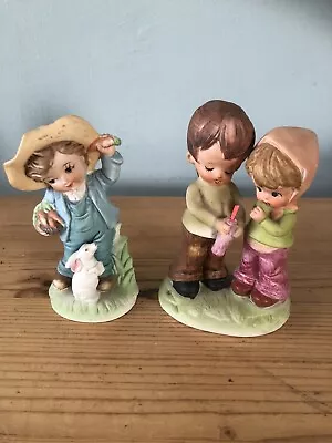 Buy Beautiful Vintage 2xCeramic Figurines Collectable Girl/Boy/Rabbit Ornaments • 18£