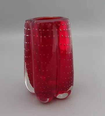 Buy Whitefriars Patt. Number 9775 Controlled Bubbles Lobed Glass Vase In Ruby Red • 19.99£