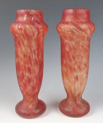 Buy Antique Pair French Legras Marbled Red Art Glass Vases Spatter Deco Nouveau Vase • 62.40£