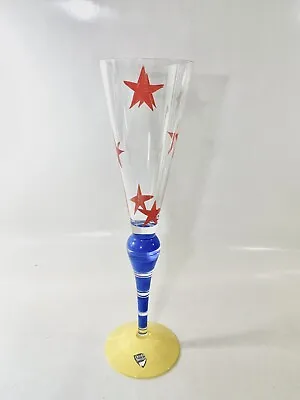 Buy Orrefors Clown Crystal Red Star Blue Stem Champagne Glass Anne Nilsson • 160.08£