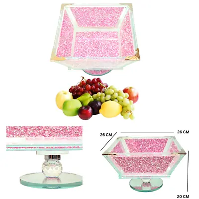 Buy XL Pink Sparkle Crushed Diamond Crystal Filled Fruit Dining Bowl Home Kitchen • 45.88£