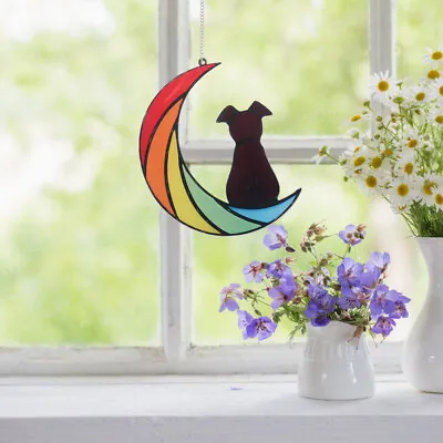 Buy Stained Glass Dog On Moon Suncatcher Acrylic Window Hanging • 9.55£