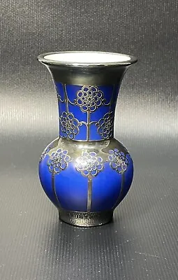 Buy Vintage￼ Thomas Bavaria Porcelain Cobalt Blue Silver Overlay Miniature Vase • 81.64£