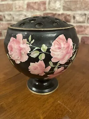 Buy Vintage Crown Ducal Ware Rose Design Posy Flower Bowl & Insert Black Art Deco • 24.99£