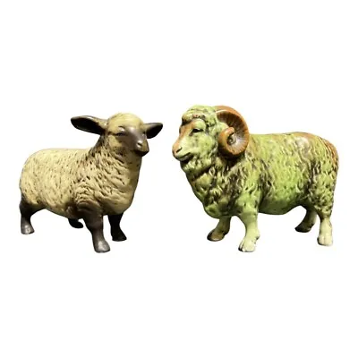 Buy Vintage Lefton Pottery Big Horn Sheep & Regular Sheep Pottery Figurine Matte • 28.44£