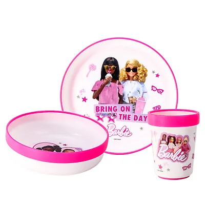 Buy Barbie 3pcs Bicolor Kids Childrens Dinner Tableware Set Plate, Bowl & Tumbler • 12.99£