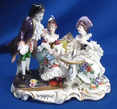 Buy Highly Detailed Volkstedt Dresden Porcelain Teaparty For 3  Figurine • 236.80£