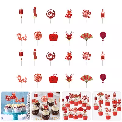 Buy  24 Pcs Chinese Dragon Cake Topper Year Of Pick New Photo Booth Props Flags • 5.89£