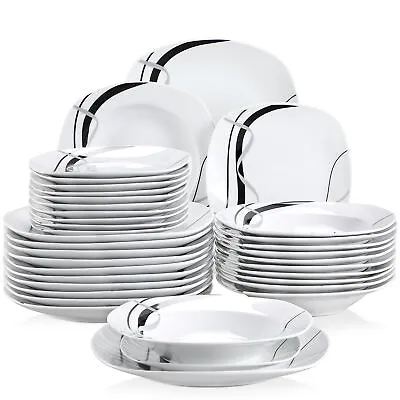Buy VEWEET Dinner Set 18/36-Pc Porcelain White Dinnerware Set Of 6 Dinner Soup Plate • 45.99£