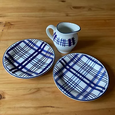 Buy Staffordshire Tableware Ceramic Blue Linen England Plates Jug Stripped VGC • 7.50£