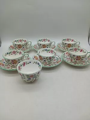 Buy Minton Haddon Hall Floral China Tea Cups, Saucers And Sugar Bowl Set Of 6 • 25£