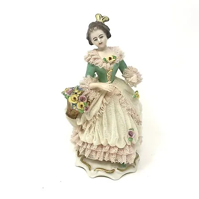 Buy Ackermann Fritze Volkstedt Dresden Lady Figurine Lace Lady Crown Porcelain AS IS • 42.65£