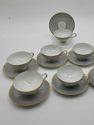 Buy Vintage Thomas Rosenthal Tea Cups And Saucers Pale Blue/Gold/White Service For 6 • 42.69£