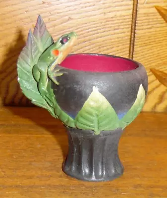 Buy Small 2001 Nancy Adams Art Pottery Frog Handle Cup Or Raised Bowl - 3 1/2  • 100.14£