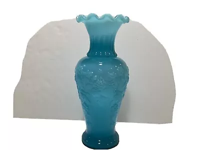 Buy Antique French Portieux Vallerysthal Blue Opaline Milk Glass Vase 8.5” 1900s • 36.44£