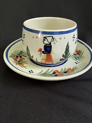Buy Vintage HB Quimper Cup & Saucer With Breton Woman • 15.61£