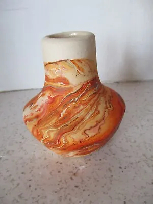 Buy Vintage, Bud Vase, Nemadji Pottery,  Orange Swirl Pattern, 3.5  High X 3  Dia • 14.41£