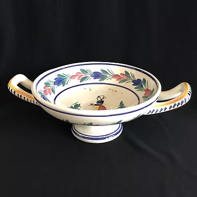 Buy HB Quimper France Footed Compote Serving Bowl W/ Handles Breton Woman • 48.06£