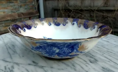 Buy Antique Royal Doulton Burslem Flow Blue & Gold Gilt Iris Wash Bowl Basin - 42cm • 55£