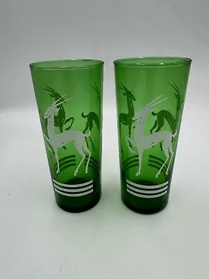 Buy 1940's FOREST GREEN Gazelle Anchor Hocking Glasses 6 1/2  Tall • 12.46£