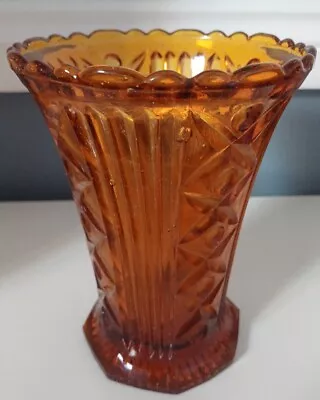 Buy Art Deco Style But Isn’t. Nice Amber Glass Vase. Vintage Piece Of Unknown Origin • 5£