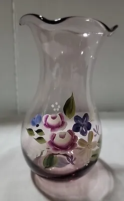 Buy VNTG Fenton Teleflora Amethyst Purple Glass Vase Hand Painted Floral Vanity Vase • 14.23£