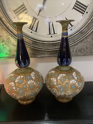 Buy Pair Large Royal Doulton Stoneware Slater's Floral  Glazed Art Nouveau Vase 40cm • 295£