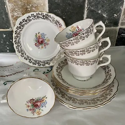 Buy Vintage Royal Vale White & Gold &floral 12 Piece Tea Set Excellent Condition • 25£