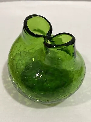 Buy VINTAGE MCM ART GLASS CRACKLE STYLE Hand Blown Pinched Bud Vase Green Color • 27.81£