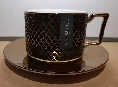 Buy Fox & Ivy Tesco Exclusive Soho Porcelain Cup & Saucer Black & Gold • 8.80£
