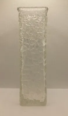 Buy George Davidsons 1960s Brama Luna Art Glass Square Vase Clear Aqua Bark Design • 10£