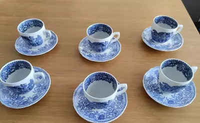 Buy Set Of 6 Antique Demitasse/Coffee Cup And 6 Saucers- Blue Wedgewood Avon Cottage • 55£