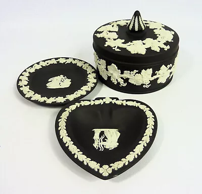 Buy Set Of Black Jasperware Wedgwood England Trinket Box And Dishes • 34£