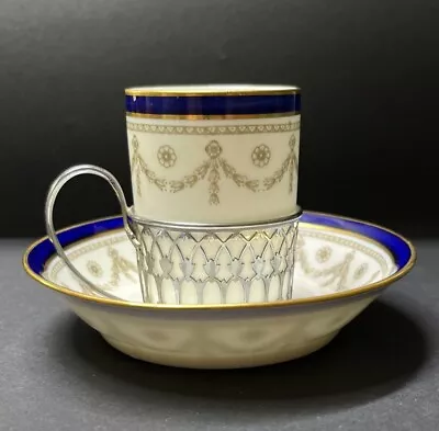 Buy Cauldon Ltd White Coffee Cup & Saucer With Silver Holder Dated Birmingham 1919 • 24.99£