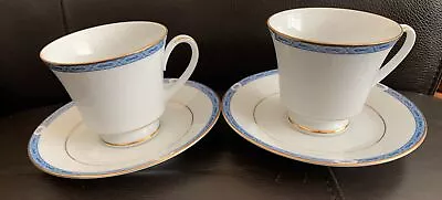 Buy 2 Set Boots Fine China-Blenheim Pattern-Tea Cups & Saucers-Blue & White-Gold Rim • 11.25£