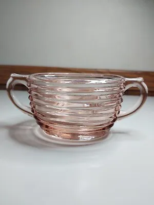 Buy Vintage Depression Ware Sugar Bowl Oval Ribbed Pink Two Handles Thick Glass EUC • 18.91£