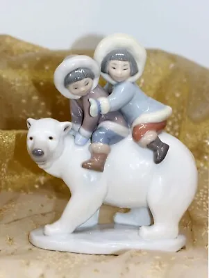 Buy Lladro #5353  Eskimo Riders  Inuit Children On A POLAR BEAR Designer Jose Puche • 123.27£