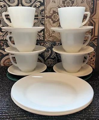 Buy Set Of 6 Lovely Pyrex Milk Glass Cups And Saucers 2 Side Plates. Size IN Photos  • 14.14£