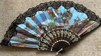 Buy Vintage Fan Spanish Costa Blanca  Design And Black Lace Collectible Holiday Sexy • 3.99£