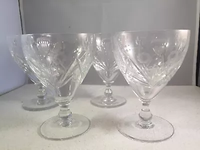 Buy Set Of Vintage 4 Edinburgh Crystal Claret / Short Wine Glasses - Etched Thistles • 19.99£