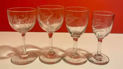 Buy Late Victorian (c1880) Clear Drinking Glasses Etched  With Leaf, Set Of 4 • 21.61£