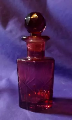 Buy VICTORIAN CRANBERRY ETCHED GLASS  BOTTLE WITH FIXED STOPPER  6   Tall • 8£