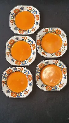 Buy Swinnertons England 1930s Octagonal 6  Side Plates Orange Blue Black Flower • 12£