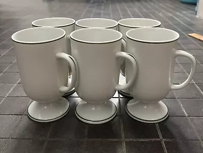 Buy Set Of 6 Footed Irish Coffee Cups Mugs Tea Cups White W/ Green Lines 8 Oz  5”H • 24.09£