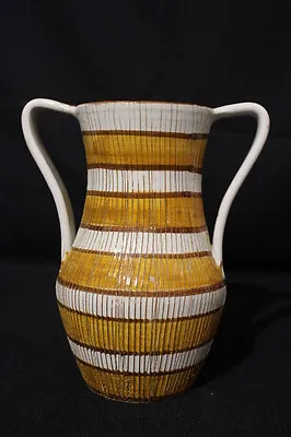 Buy Vintage Mid-Century Vase With Scored Vertical Lines Double Handled From Italy • 76.83£