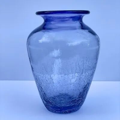 Buy Blue Crackle Glass Vase  Ascending Clear Blue To Cobalt Rim • 24.66£