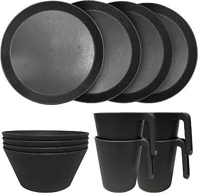 Buy Hobein Plastic Dinnerware Sets Of 12 Pieces, Camping Tableware, Lightweight • 26.99£