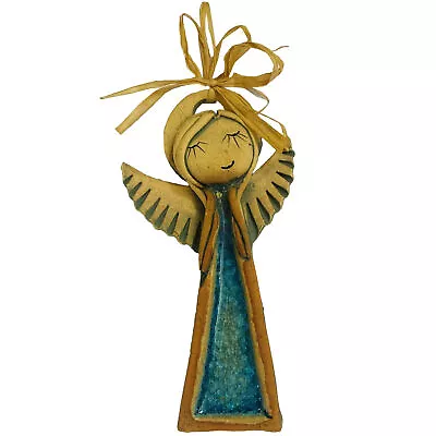 Buy Pottery Hanging Crystalline Angel Ornament Blue Raffia Tie Christmas • 19.99£