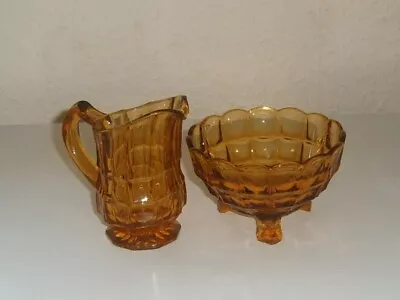 Buy Art Deco Geometric Amber Glass Milk / Creamer  Jug & Three Footed Sugar Bowl • 7.99£